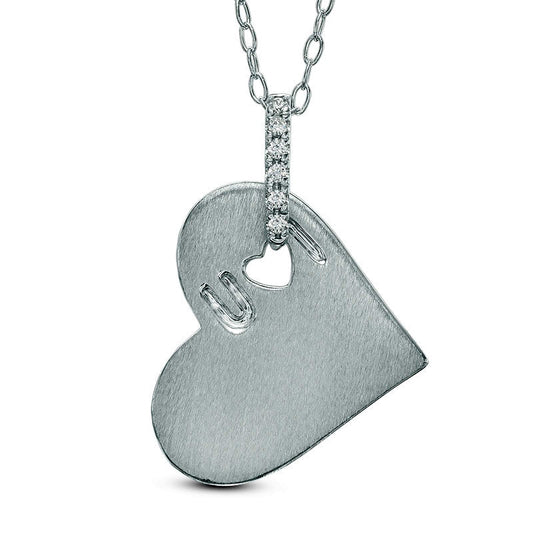 0.05 CT. T.W. Natural Diamond I Heart U" Cutout Heart Pendant in Sterling Silver"