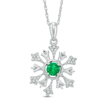 4.5mm Lab-Created Emerald and 0.1 CT. T.W. Diamond Snowflake Pendant in Sterling Silver