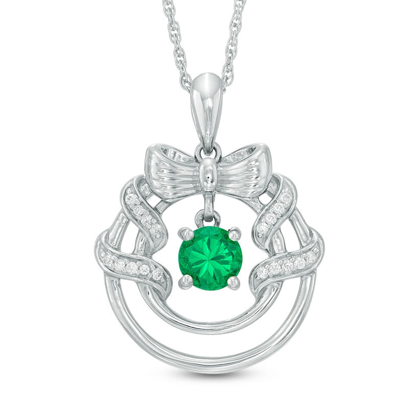5.0mm Lab-Created Emerald and Diamond Accent Wreath Pendant in Sterling Silver