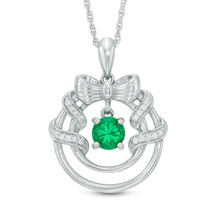 5.0mm Lab-Created Emerald and Diamond Accent Wreath Pendant in Sterling Silver