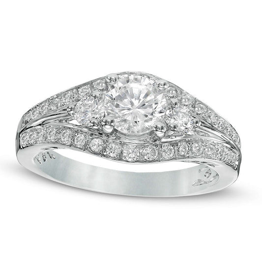 1.17 CT. T.W. Natural Diamond Split Shank Antique Vintage-Style Engagement Ring in Solid 10K White Gold