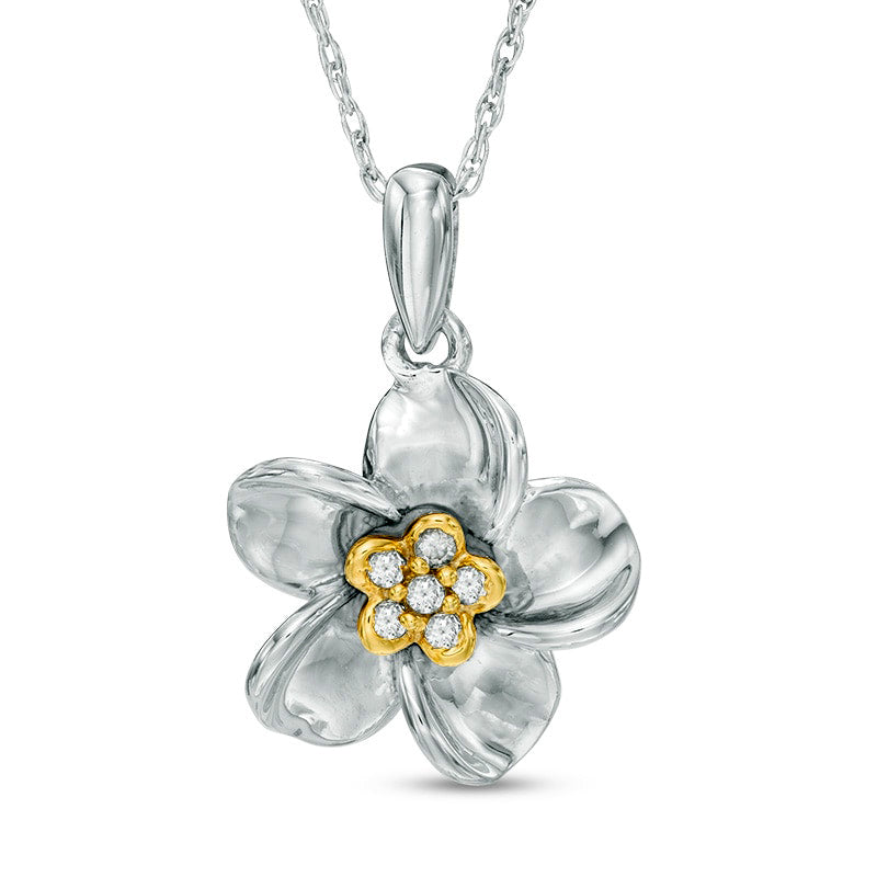 0.07 CT. T.W. Natural Diamond Pinwheel Flower Pendant in Sterling Silver and 10K Yellow Gold