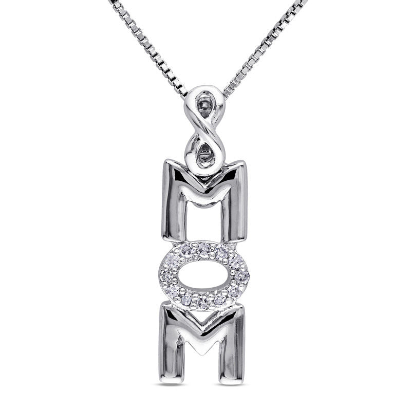 0.05 CT. T.W. Natural Diamond Vertical MOM" Infinity Pendant in Sterling Silver"