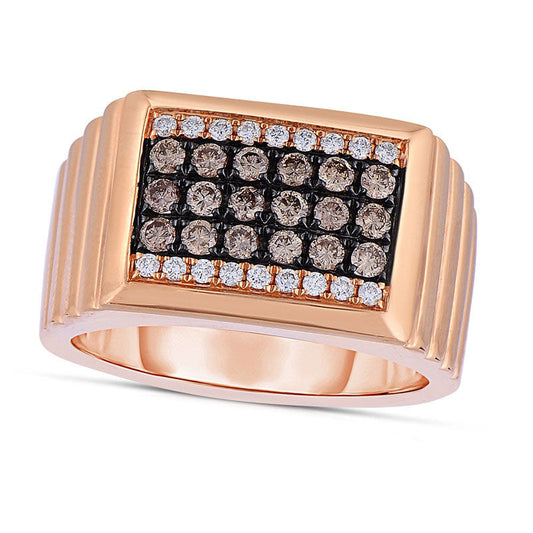 Men's 0.75 CT. T.W. Champagne and White Natural Diamond Multi Row Ring in Solid 14K Rose Gold