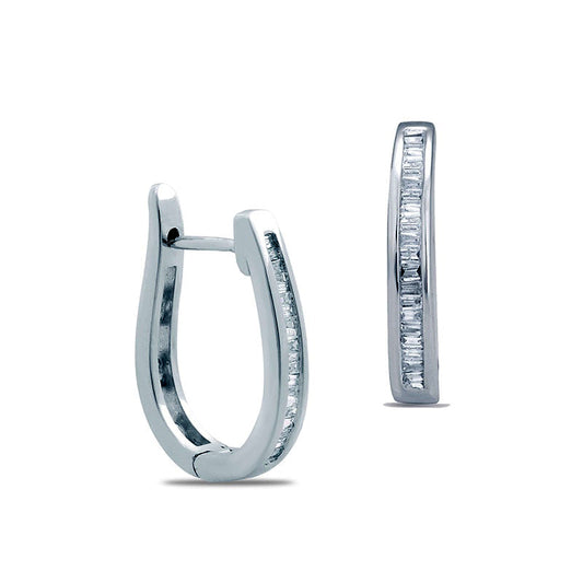 0.2 CT. T.W. Baguette Diamond Hoop Earrings in 10K White Gold