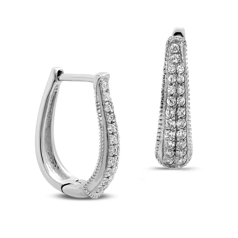 0.25 CT. T.W. Diamond Vintage-Style Double Row Hoop Earrings in 10K White Gold