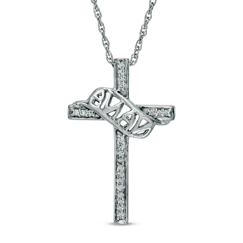 0.07 CT. T.W. Natural Diamond NANA" Cross Pendant in Sterling Silver"