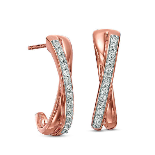 0.13 CT. T.W. Diamond Crossover J-Hoop Earrings in 10K Rose Gold