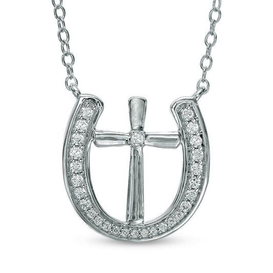 0.2 CT. T.W. Natural Diamond Cross in Horseshoe Necklace in Sterling Silver