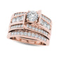 1.25 CT. T.W. Natural Diamond Multi-Row Bridal Engagement Ring Set in Solid 14K Rose Gold