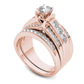 1.25 CT. T.W. Natural Diamond Multi-Row Bridal Engagement Ring Set in Solid 14K Rose Gold
