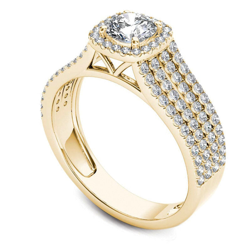 1.0 CT. T.W. Natural Diamond Frame Multi-Row Engagement Ring in Solid 14K Gold