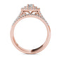 1.0 CT. T.W. Natural Diamond Double Frame Multi-Row Bridal Engagement Ring Set in Solid 14K Rose Gold