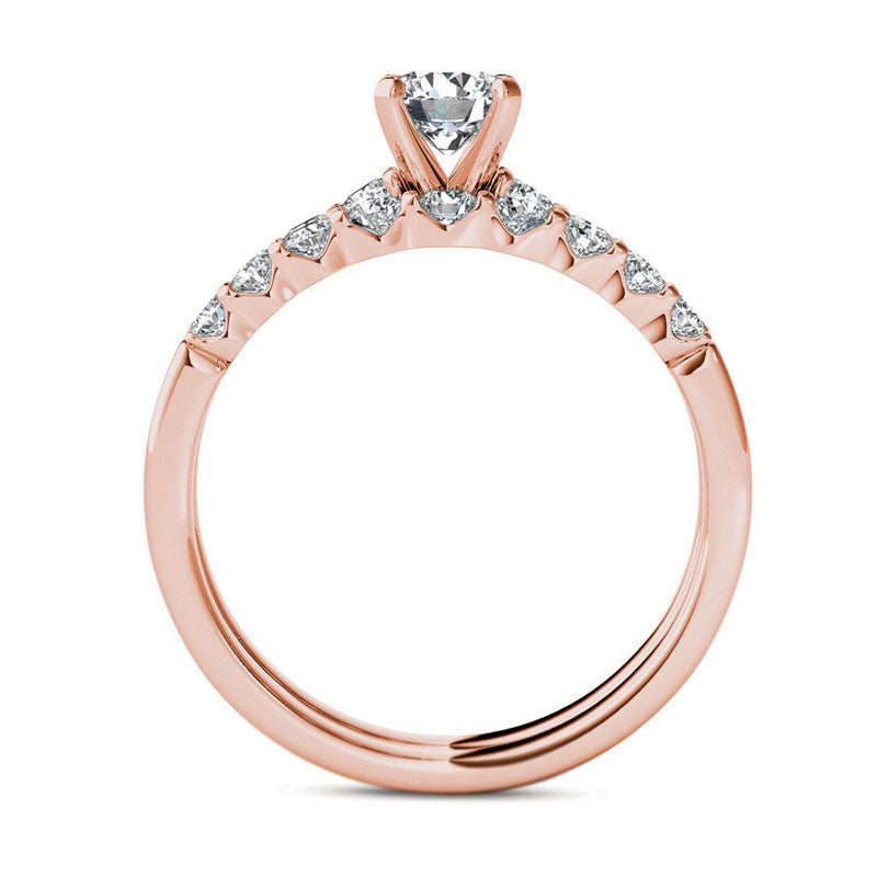 1.0 CT. T.W. Natural Diamond Bridal Engagement Ring Set in Solid 14K Rose Gold