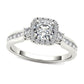 0.88 CT. T.W. Natural Diamond Cushion Frame Engagement Ring in Solid 14K White Gold