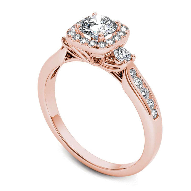 0.88 CT. T.W. Natural Diamond Cushion Frame Engagement Ring in Solid 14K Rose Gold