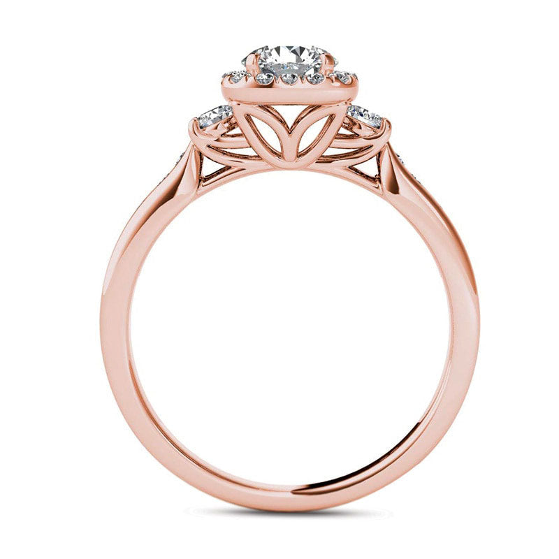 0.88 CT. T.W. Natural Diamond Cushion Frame Engagement Ring in Solid 14K Rose Gold