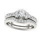 1.0 CT. T.W. Natural Diamond Tri-Sides Bridal Engagement Ring Set in Solid 14K White Gold