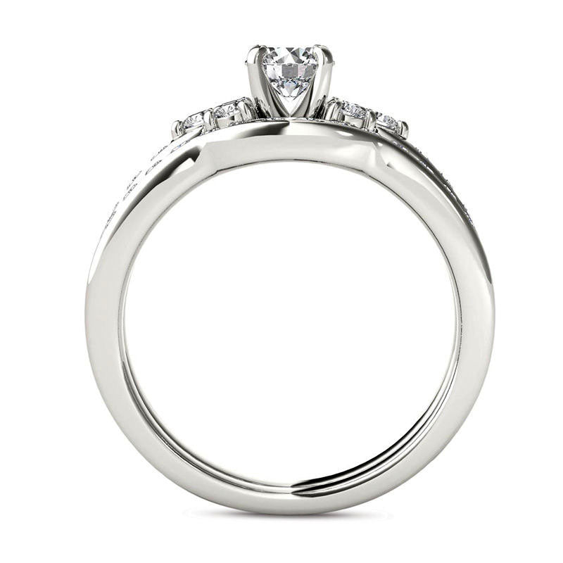 1.0 CT. T.W. Natural Diamond Tri-Sides Bridal Engagement Ring Set in Solid 14K White Gold
