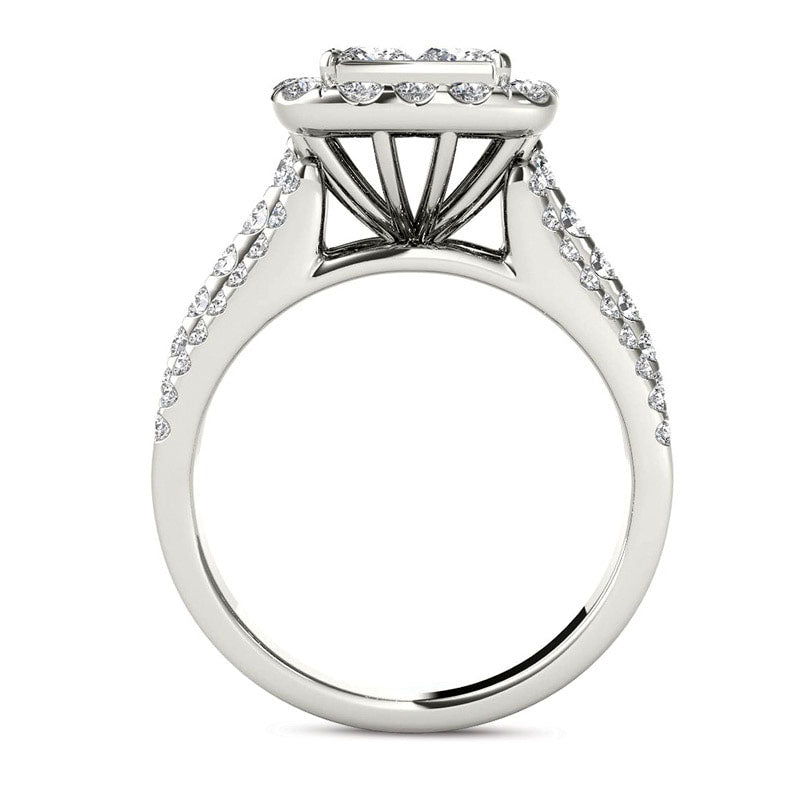 2.0 CT. T.W. Quad Princess-Cut Natural Diamond Frame Engagement Ring in Solid 14K White Gold