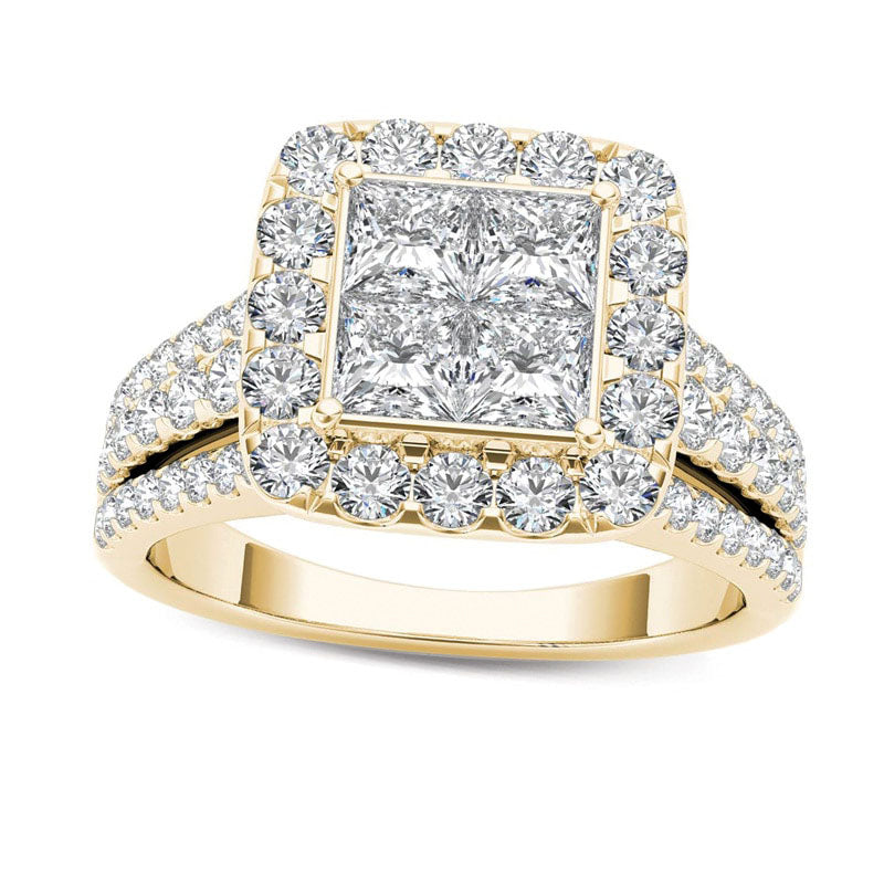 2.0 CT. T.W. Quad Princess-Cut Natural Diamond Frame Engagement Ring in Solid 14K Gold