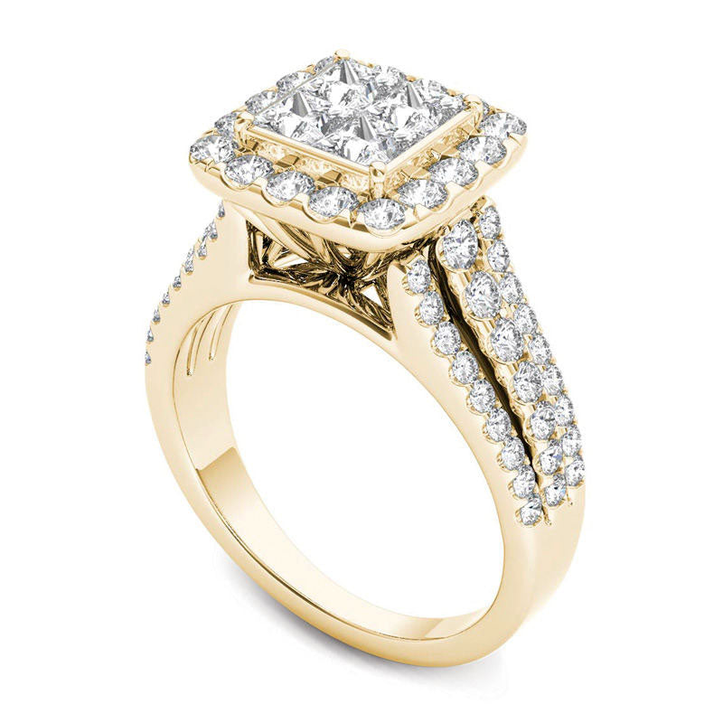 2.0 CT. T.W. Quad Princess-Cut Natural Diamond Frame Engagement Ring in Solid 14K Gold