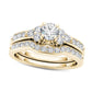 1.0 CT. T.W. Natural Diamond Tri-Sides Bridal Engagement Ring Set in Solid 14K Gold
