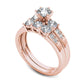 1.5 CT. T.W. Natural Diamond Three Stone Bridal Engagement Ring Set in Solid 14K Rose Gold