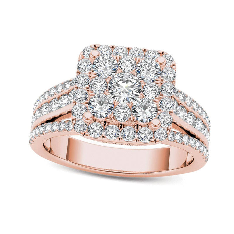 1.5 CT. T.W. Composite Natural Diamond Cushion Frame Engagement Ring in Solid 14K Rose Gold