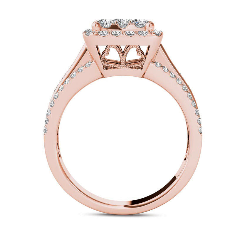 1.5 CT. T.W. Composite Natural Diamond Cushion Frame Engagement Ring in Solid 14K Rose Gold
