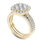 2.0 CT. T.W. Composite Natural Diamond Cushion Frame Bridal Engagement Ring Set in Solid 14K Gold