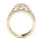 1.5 CT. T.W. Composite Natural Diamond Frame Three Piece Bridal Engagement Ring Set in Solid 14K Gold