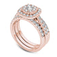 1.5 CT. T.W. Composite Natural Diamond Frame Three Piece Bridal Engagement Ring Set in Solid 14K Rose Gold