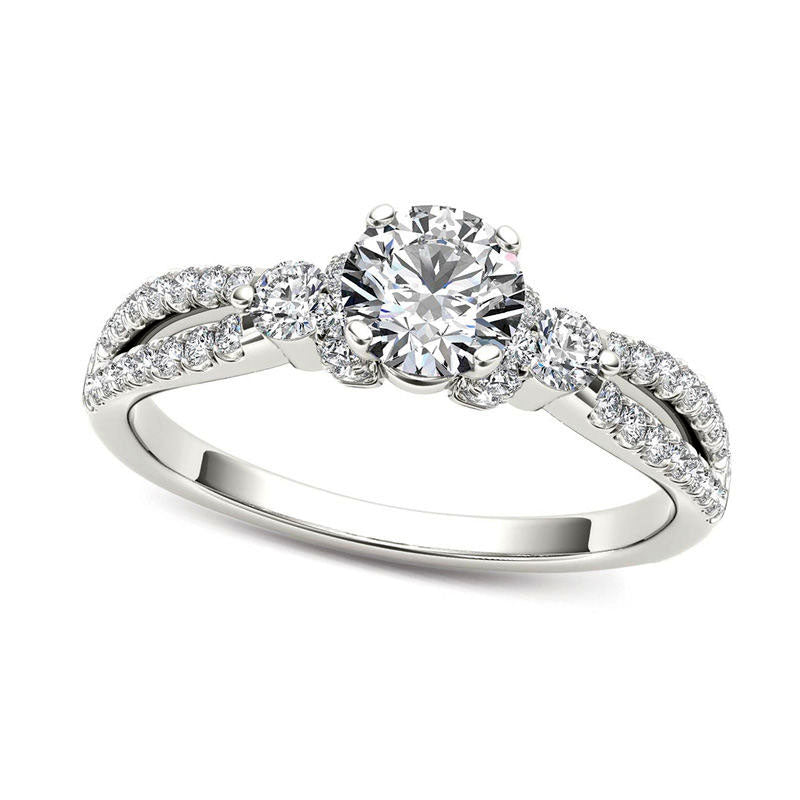1.0 CT. T.W. Natural Diamond Collared Split Shank Engagement Ring in Solid 14K White Gold