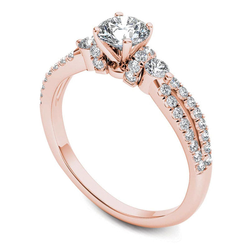 1.0 CT. T.W. Natural Diamond Collared Split Shank Engagement Ring in Solid 14K Rose Gold
