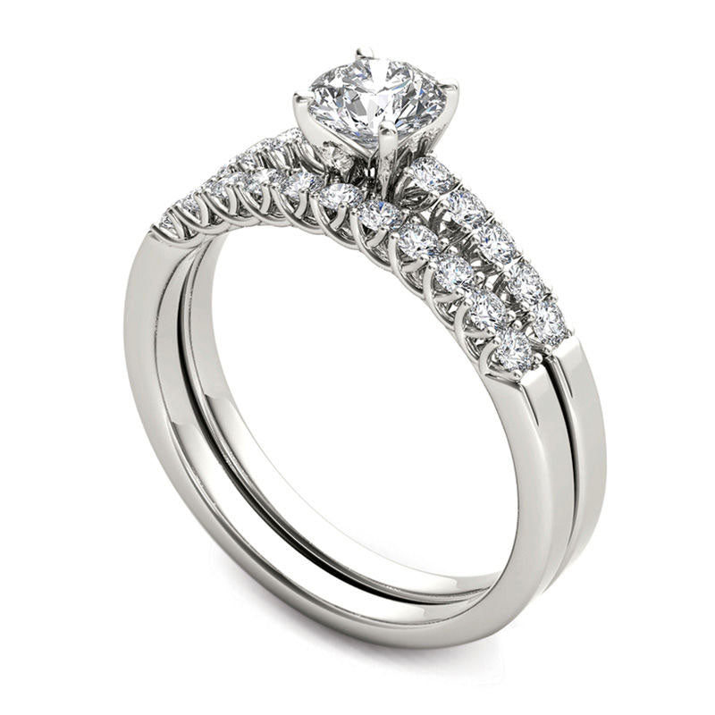 1.0 CT. T.W. Natural Diamond Bridal Engagement Ring Set in Solid 14K White Gold