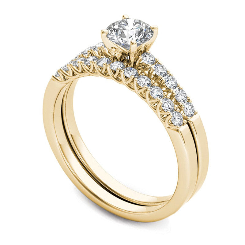 1.0 CT. T.W. Natural Diamond Bridal Engagement Ring Set in Solid 14K Gold