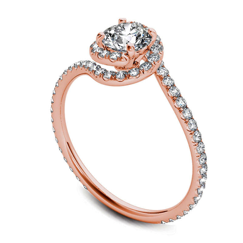 1.0 CT. T.W. Natural Diamond Bypass Swirl Engagement Ring in Solid 14K Rose Gold