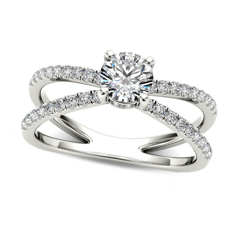 0.75 CT. T.W. Natural Diamond Orbit Engagement Ring in Solid 14K White Gold