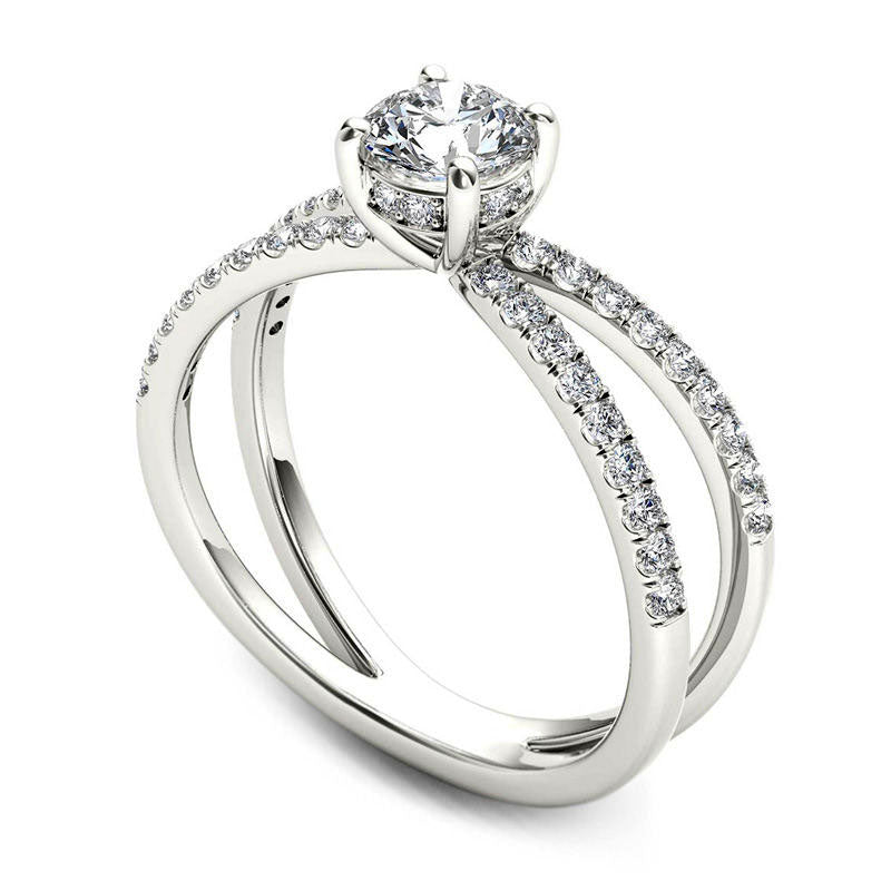 0.75 CT. T.W. Natural Diamond Orbit Engagement Ring in Solid 14K White Gold