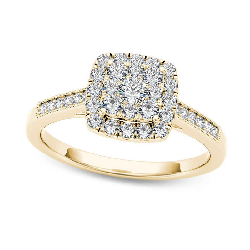 0.50 CT. T.W. Composite Natural Diamond Square Frame Antique Vintage-Style Engagement Ring in Solid 14K Gold