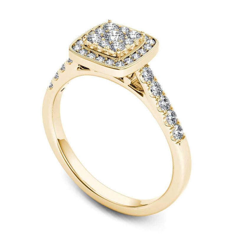 0.50 CT. T.W. Composite Natural Diamond Square Frame Antique Vintage-Style Engagement Ring in Solid 14K Gold