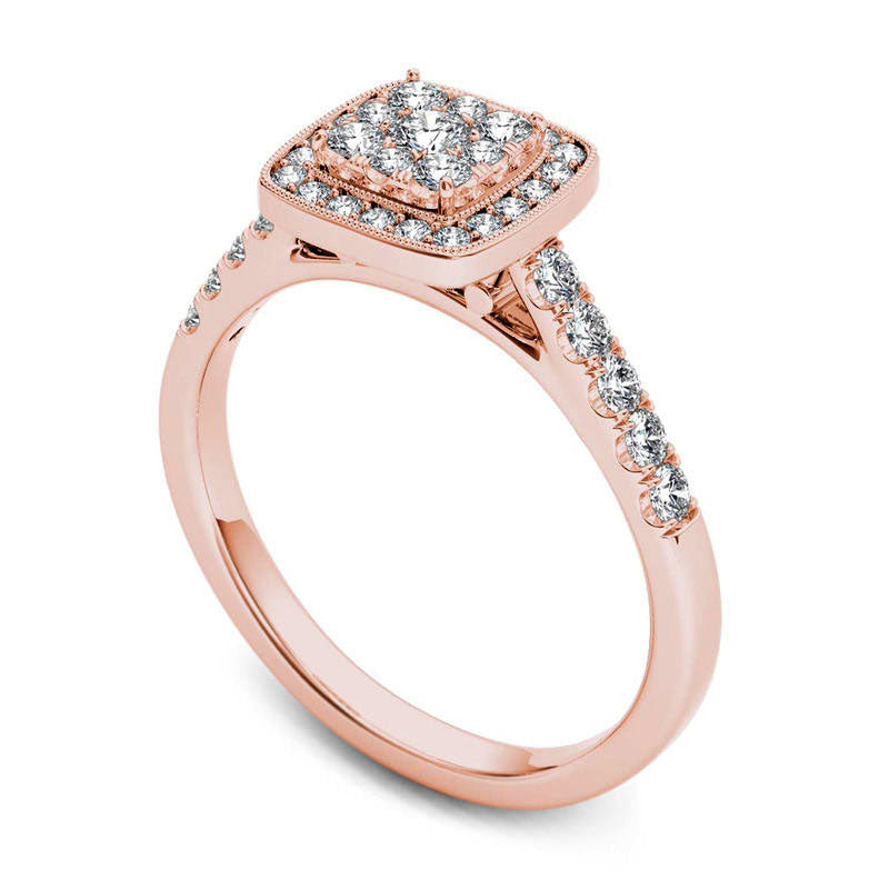 0.50 CT. T.W. Composite Natural Diamond Square Frame Antique Vintage-Style Engagement Ring in Solid 14K Rose Gold