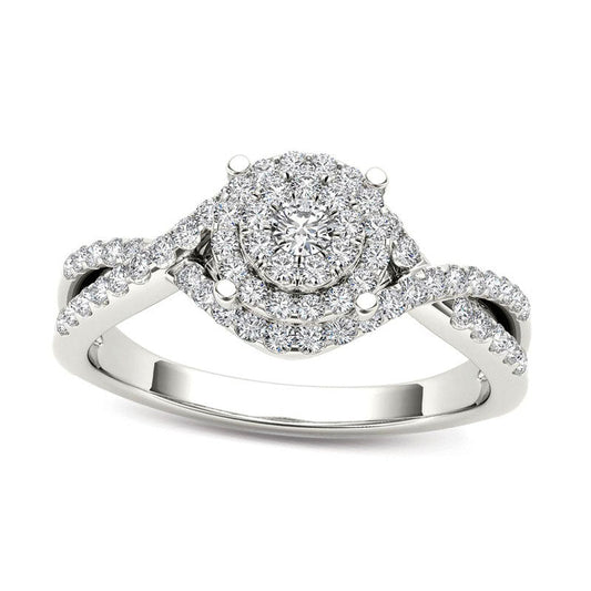 0.50 CT. T.W. Natural Diamond Double Frame Crossover Engagement Ring in Solid 14K White Gold