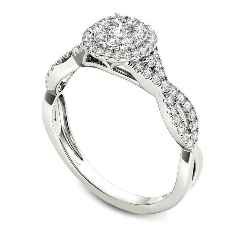 0.50 CT. T.W. Natural Diamond Double Frame Crossover Engagement Ring in Solid 14K White Gold