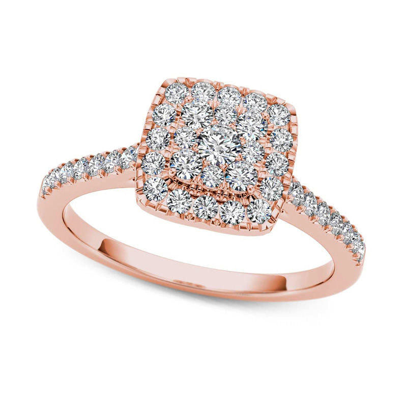 0.50 CT. T.W. Composite Natural Diamond Square Frame Engagement Ring in Solid 14K Rose Gold