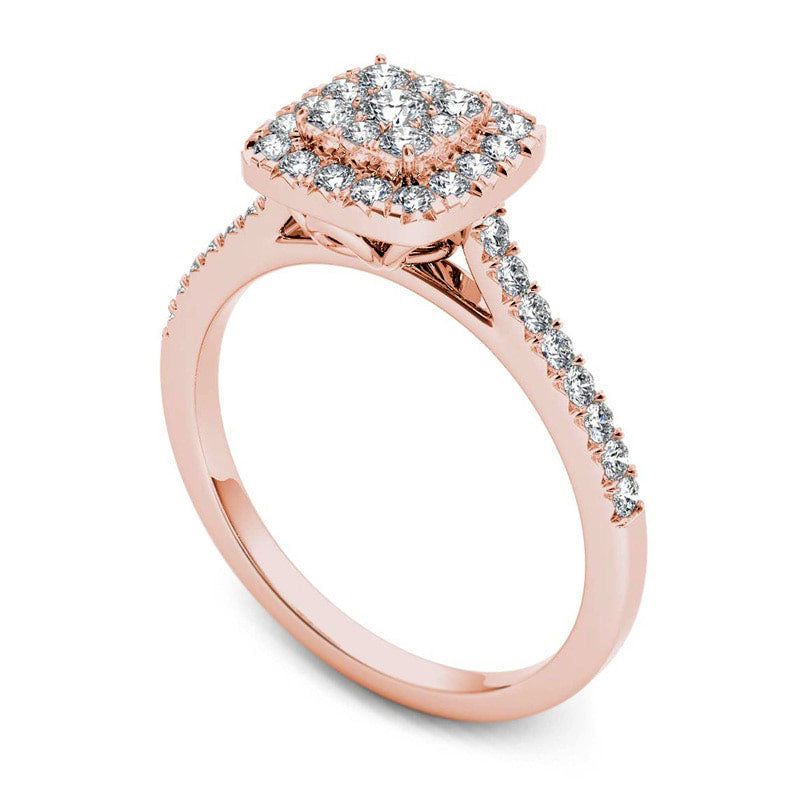 0.50 CT. T.W. Composite Natural Diamond Square Frame Engagement Ring in Solid 14K Rose Gold