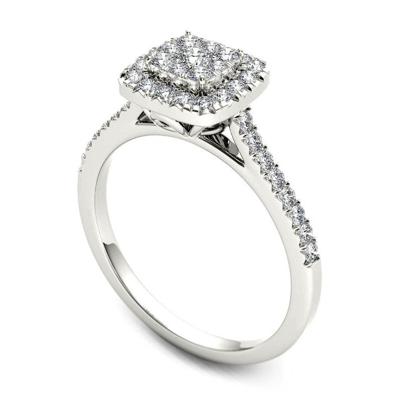 0.50 CT. T.W. Composite Natural Diamond Square Frame Engagement Ring in Solid 14K White Gold