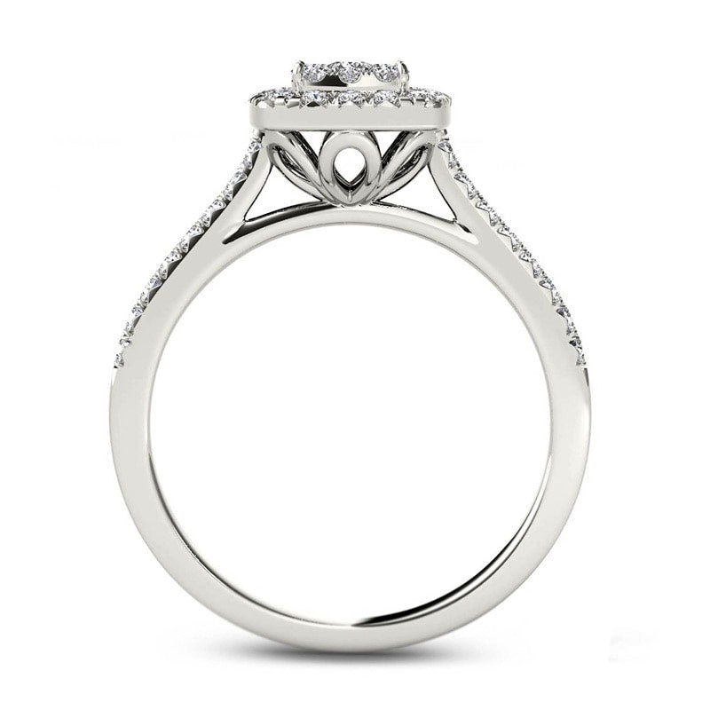 0.50 CT. T.W. Composite Natural Diamond Square Frame Engagement Ring in Solid 14K White Gold