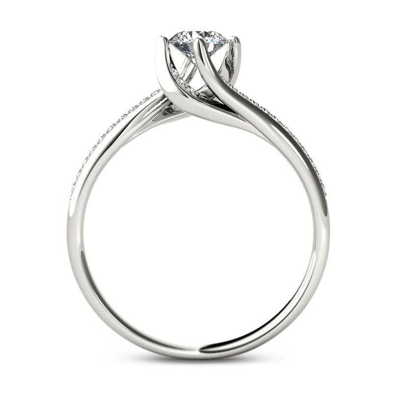 0.50 CT. T.W. Natural Diamond Swirl Bypass Engagement Ring in Solid 14K White Gold